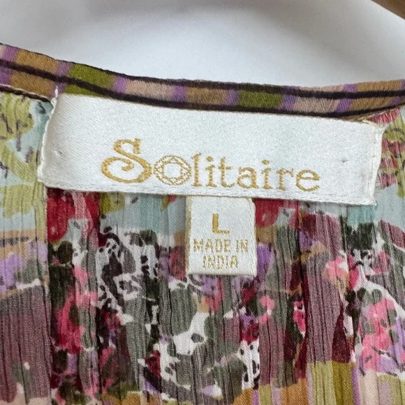 Solitaire Shirt Women L Colorful Floral Beaded Boho Indie Fairy Semi Sheer - Picture 2 of 10